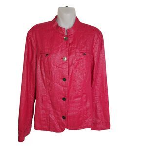 Additions Chico's Jacket Size 0 Small Red Linen Blend Shimmer Button Long Sleeve